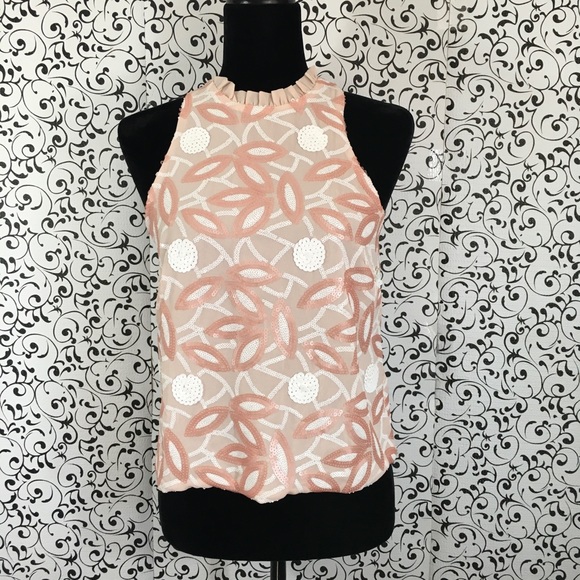 Endless Rose Tops - Endless Rose Peach and White Sequin Halter Top